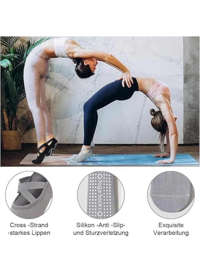 LYNLYN 5 Pairs Yoga Grip Socks for Women, Non-Slip Pilates Socks with Straps, Combed Cotton Anti-Skid Barre Ballet Workout Socks in Black White Grey - Image 4